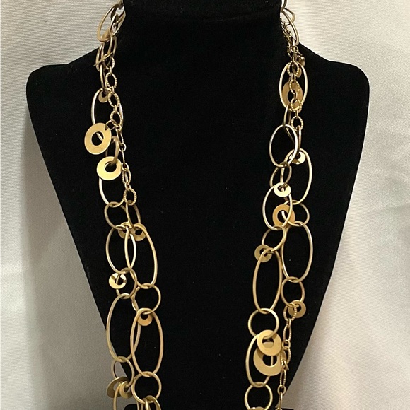 Premier Designs INFUSION 2 Strand multi size link Gold Tone Matte Chain Necklace - Picture 2 of 8